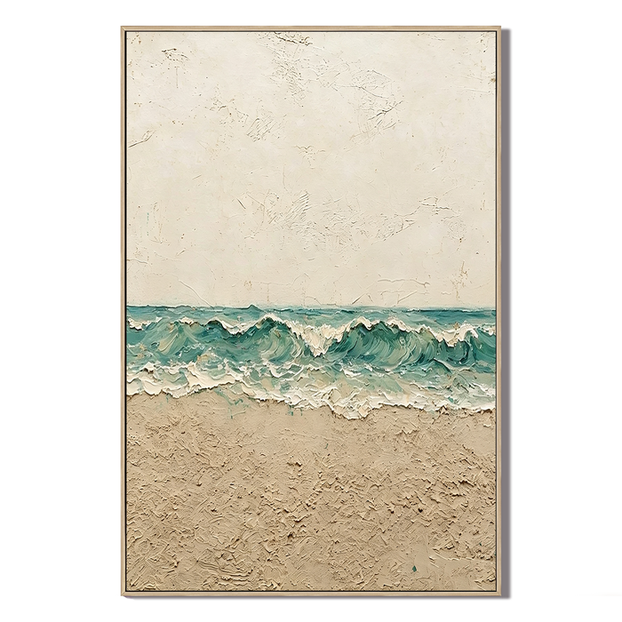 "Tidal Whisper" – Coastal Textured Ocean Wave Beige Impasto Oil Painting