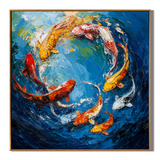 "Prosperity Current" – Colorful Koi Fish Textured Oil Painting