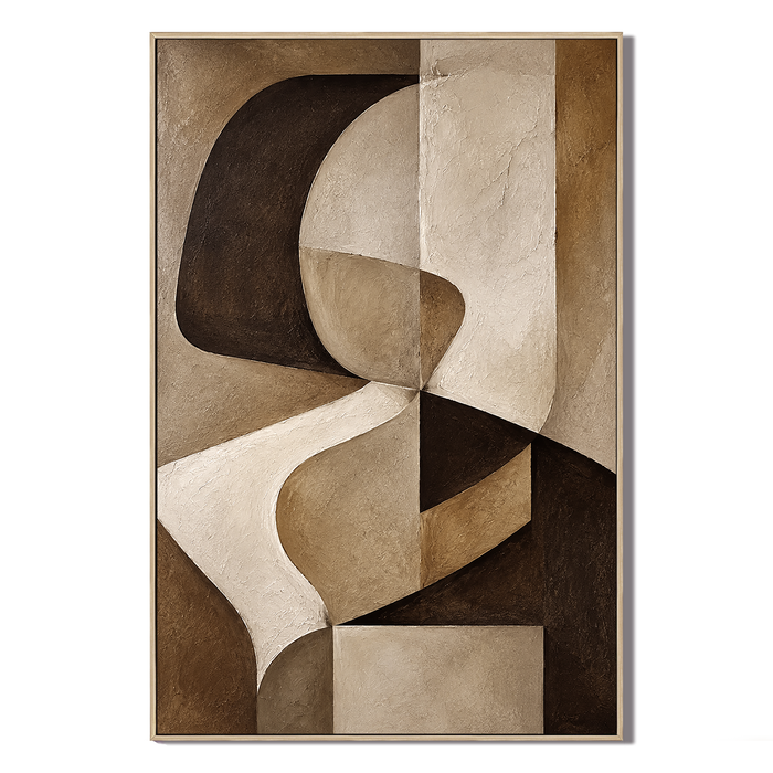 "Curved Rhythm" – Cubist Earth Tone Geometric Abstract Acrylic Painting