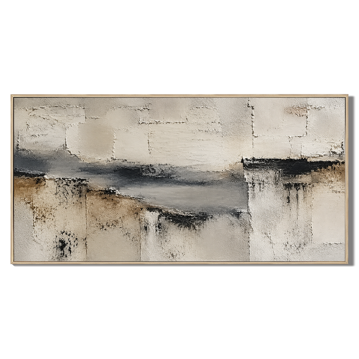 "Simple Tranquility" - Wabi-sabi horizontal charcoal abstract oil painting
