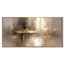 “Golden Silence” – Modern Taupe Gold Abstract Panoramic Hand-Painted Canvas Art