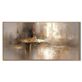 “Golden Silence” – Modern Taupe Gold Abstract Panoramic Hand-Painted Canvas Art