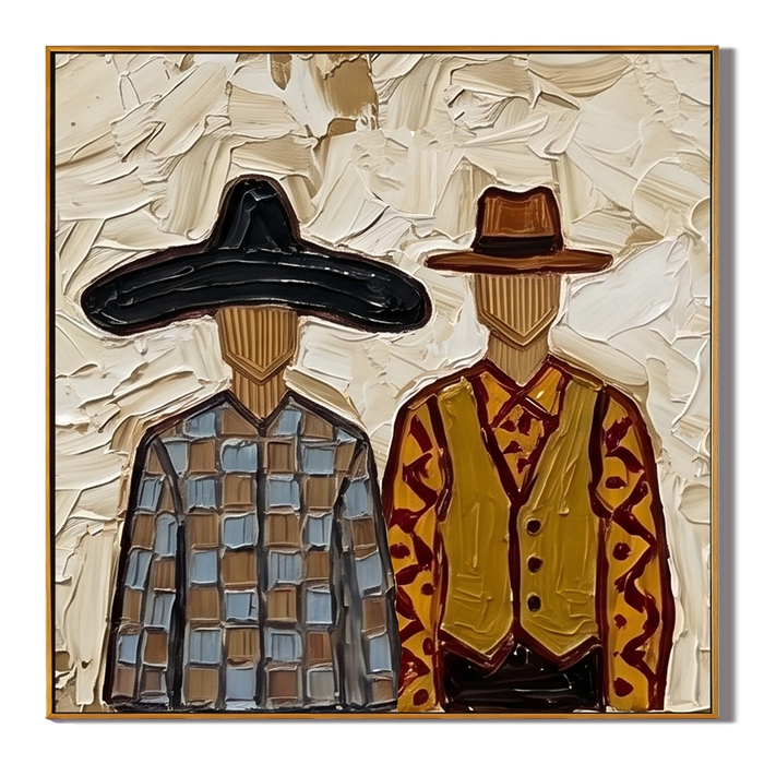 “Ranchside Brothers” – Vintage Western Cowboy Textured Oil Painting