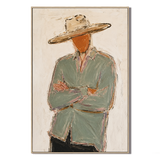 "Silent Stance" – Minimalist Western Figure Sage Green Impasto Oil Painting