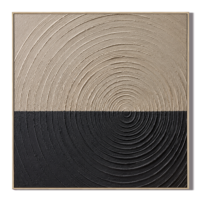 "Whispers of Time" – Wabi-Sabi Beige & Black Concentric Textured Acrylic Canvas