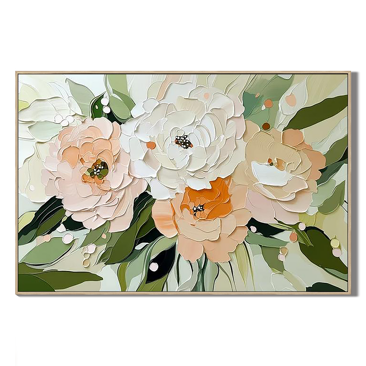 "Flowers in full bloom" – Modern Heavy Impasto Floral Palette Knife Oil Painting