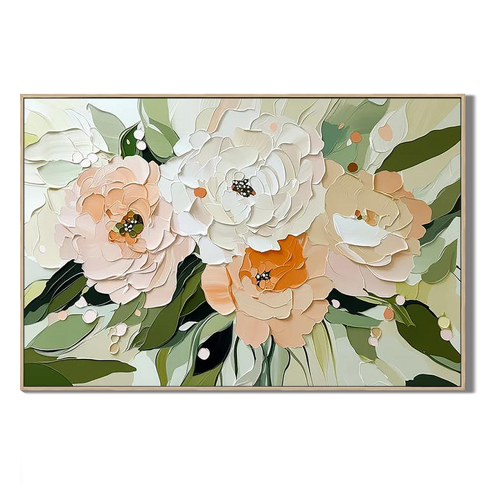 "Flowers in full bloom" – Modern Heavy Impasto Floral Palette Knife Oil Painting
