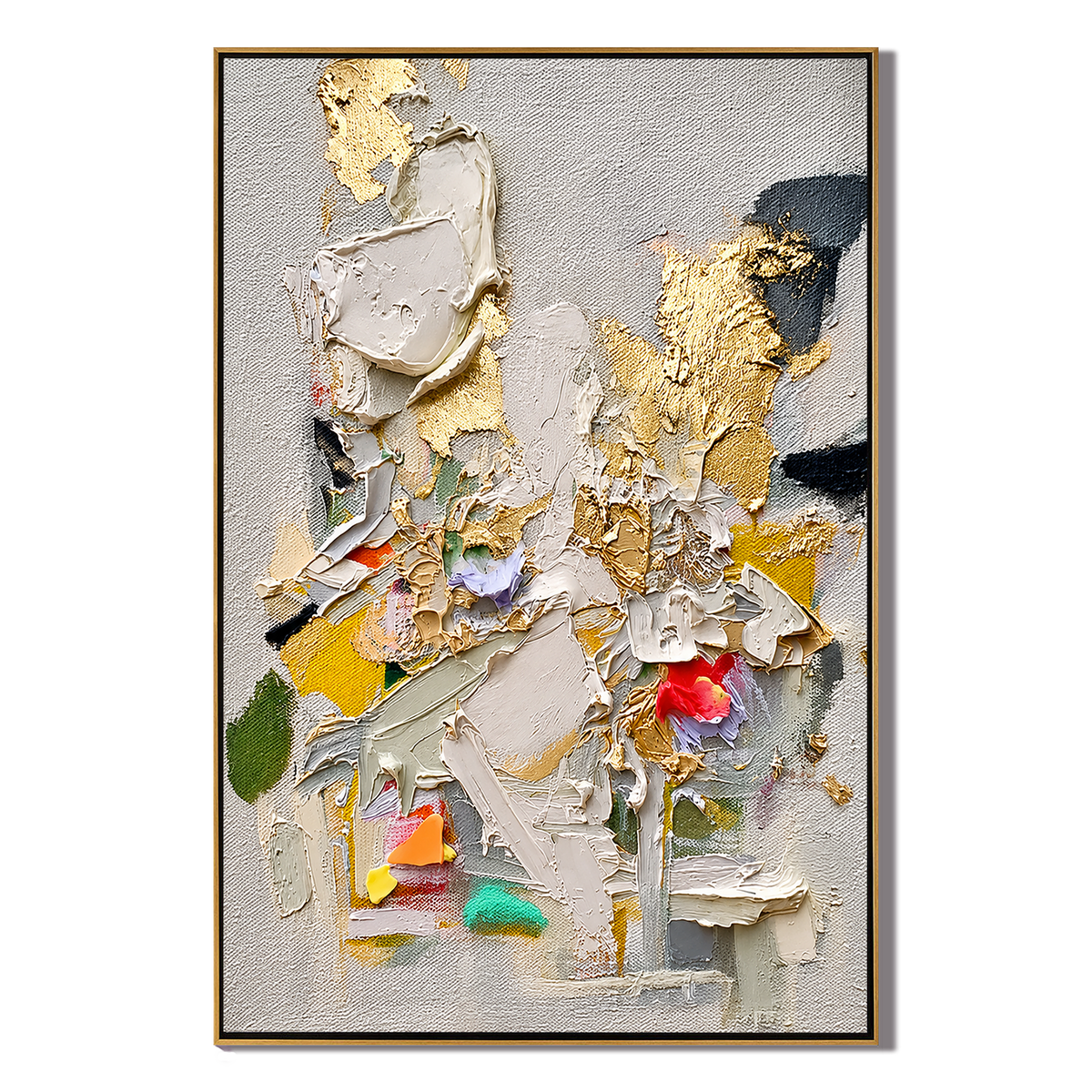 "Golden Bloom Fragments" – Colorful Textured Abstract Painting