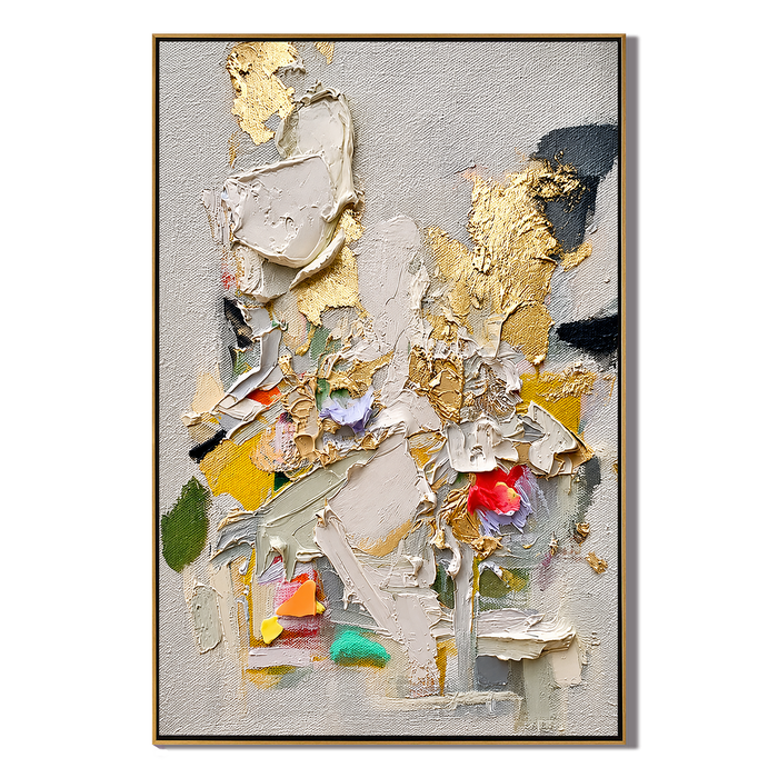 "Golden Bloom Fragments" – Colorful Textured Abstract Painting
