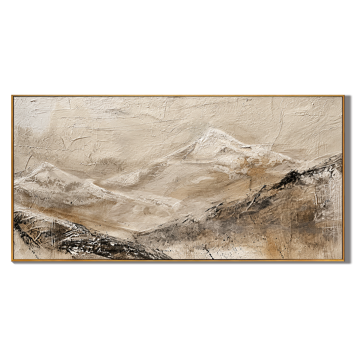 “Silent Mountain Trace” – Wabi-Sabi Beige Abstract Landscape Hand-Painted Canvas Art