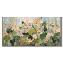 “Garden in the Morning Mist” – Soft Green Floral Panoramic Hand-Painted Canvas Art