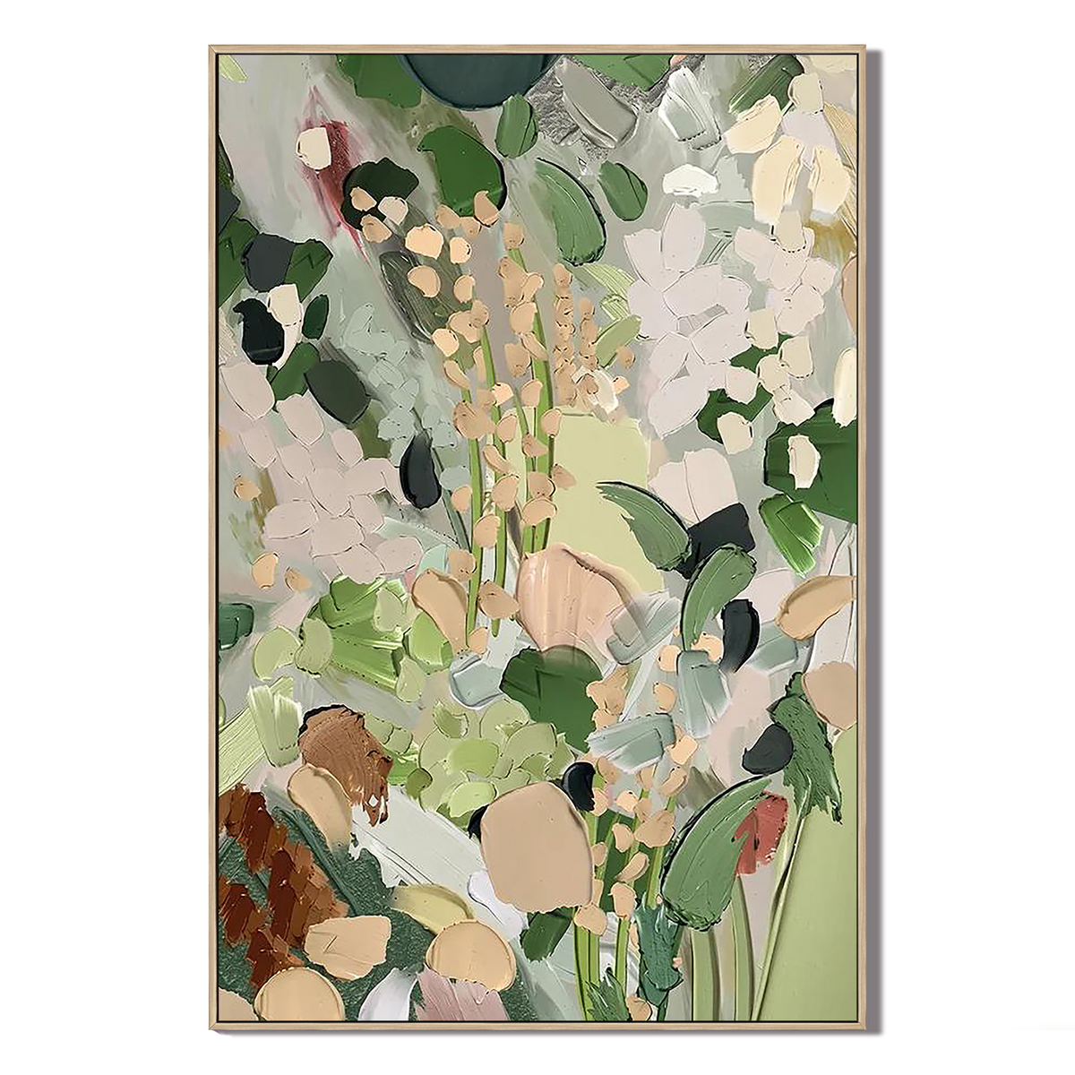 "Morning Reverie" – Textured Sage Green & Blush Botanical Abstract Oil Painting