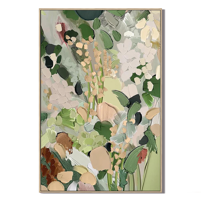 "Morning Reverie" – Textured Sage Green & Blush Botanical Abstract Oil Painting
