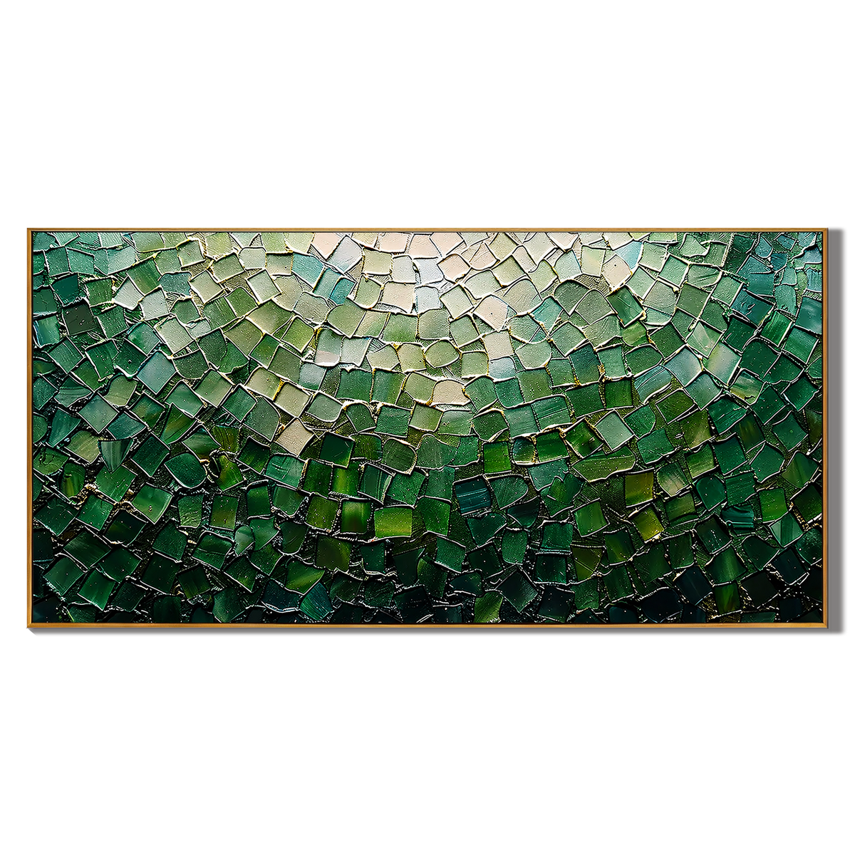 “Emerald Mosaic Light” – Green Abstract Impasto Oil Painting