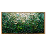 “Emerald Mosaic Light” – Green Abstract Impasto Oil Painting