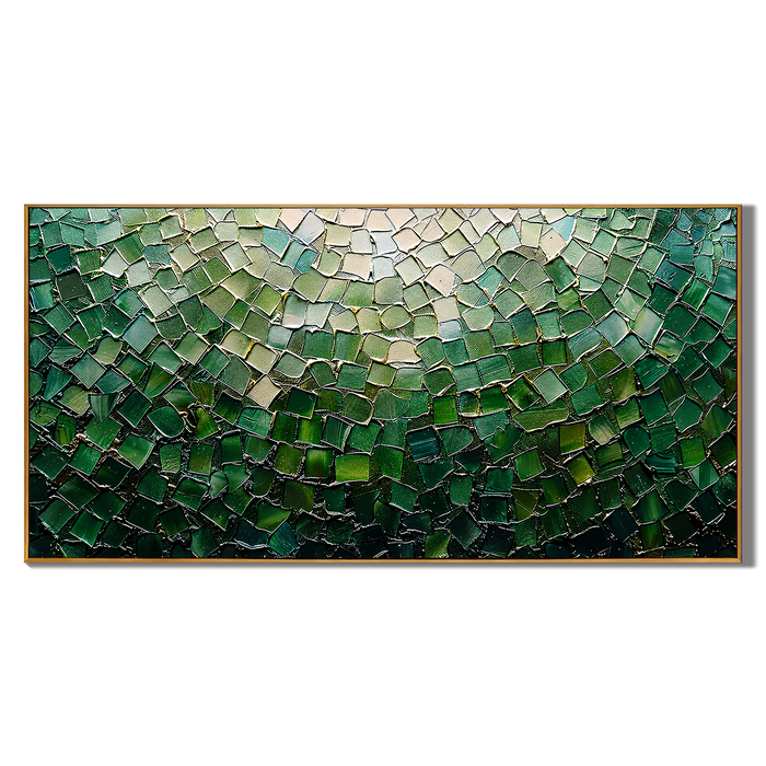 “Emerald Mosaic Light” – Green Abstract Impasto Oil Painting