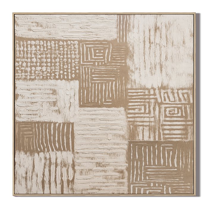 "Long Time" - Wabi-sabi Style Off-White Collage Abstract Acrylic Painting