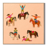 "Rodeo Reverie" – Whimsical Western Pop Impasto Peach Cowboy Oil Painting