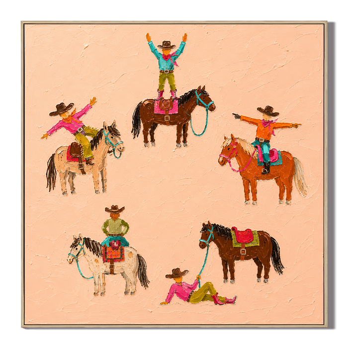 "Rodeo Reverie" – Whimsical Western Pop Impasto Peach Cowboy Oil Painting