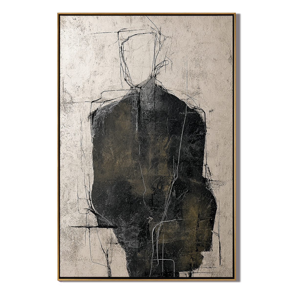 "The Quiet Figure" – Abstract Black Figure Portrait Textured Painting