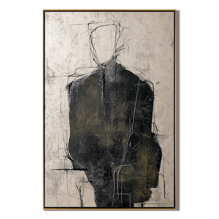 "The Quiet Figure" – Abstract Black Figure Portrait Textured Painting