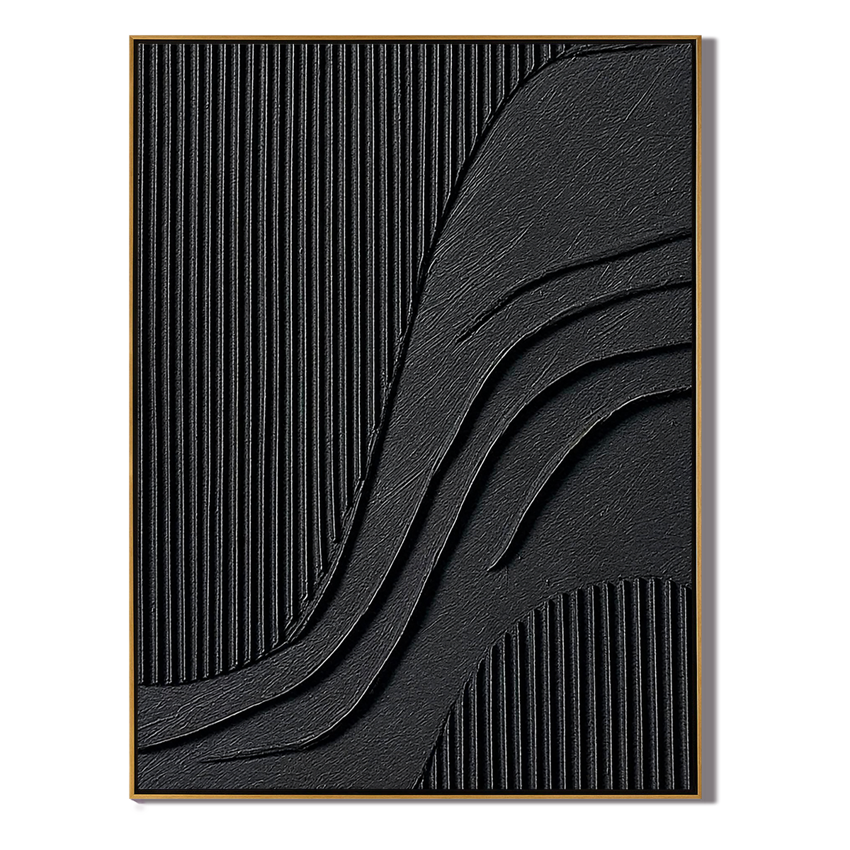 "Noir Rhythm" – Black Geometric Textured Abstract Painting