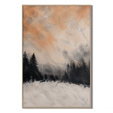 "Amber Solitude" – Textured Winter Pine Forest Peach Impasto Oil Painting