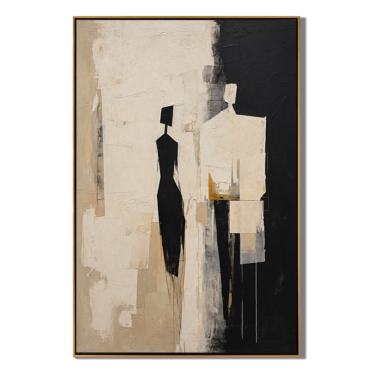 "Silent Companions" – Black White Abstract Figure Textured Painting