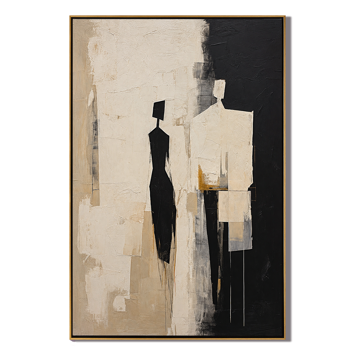 "Silent Companions" – Black White Abstract Figure Textured Painting