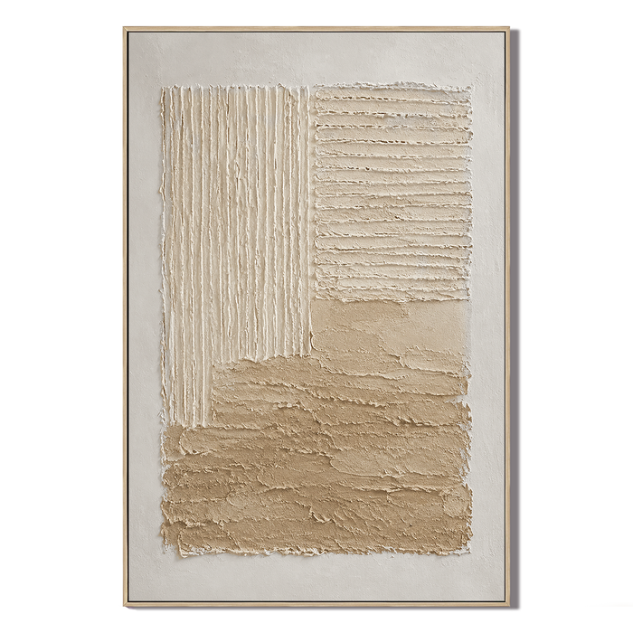 "Tranquil Foundations" – Wabi-Sabi Beige Relief Textured Acrylic Painting