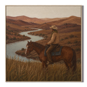 "Echo of the West" – Lone Cowboy on Horseback River Valley Impasto Art