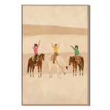 "Desert Adventure" – Modern Warm Neutral Impasto Cowgirls Trio Painting