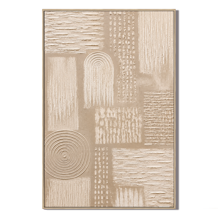 "Whispers of Lines" - Wabi-sabi Beige Relief Textured Acrylic Painting