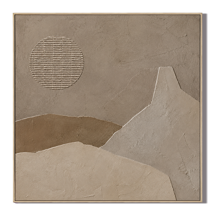 "Textured Moonland"—A Minimalist Relief Canvas Painting in Wabi-Sabi Earth Tones