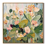 “Blooming Stillness” – Soft Green Lotus Floral Hand-Painted Canvas Art