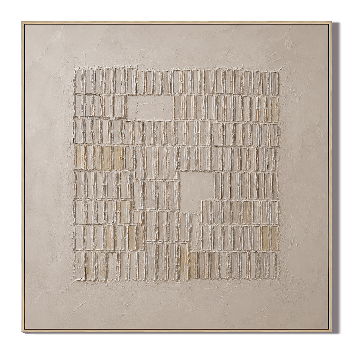 "Rectangular Negative Space"—A Wabi-Sabi Textured Acrylic Painting in Beige and Off-White