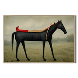 "The Long Nap" – Folk-Surrealist Muted Field Painting with Red Boots