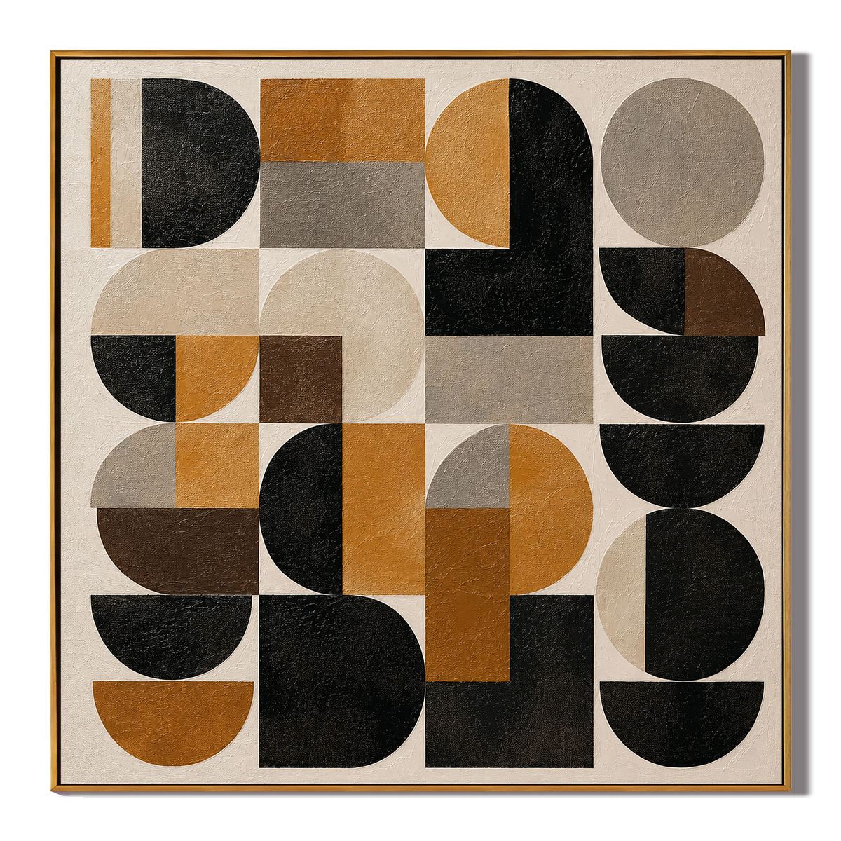 "Retro Geometry" – Bauhaus Black Mustard Abstract Painting