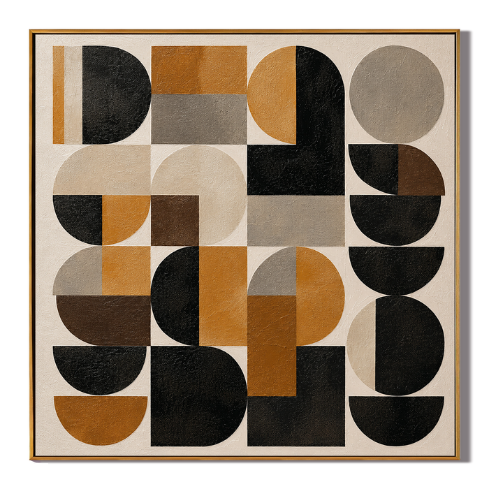 "Retro Geometry" – Bauhaus Black Mustard Abstract Painting