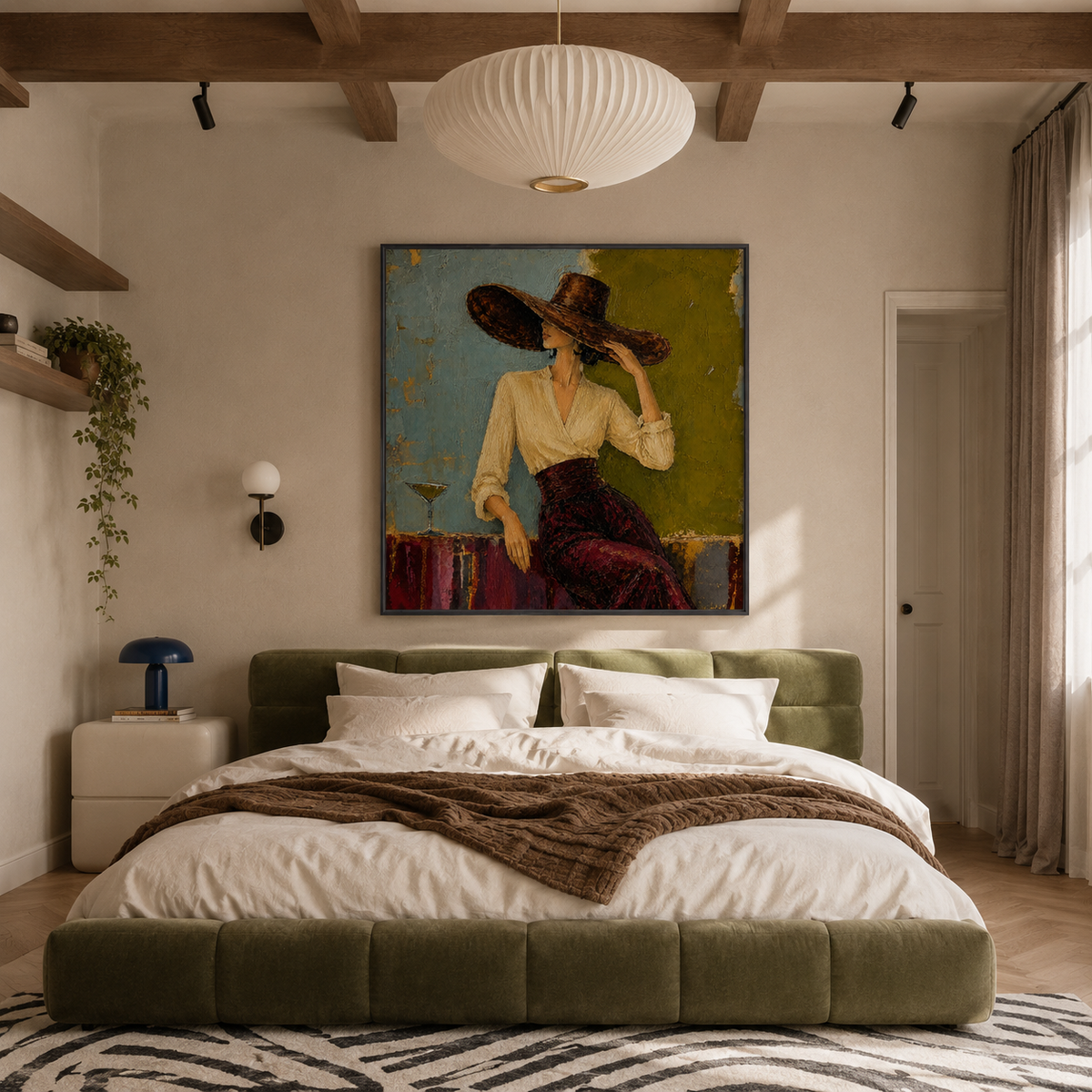 "Twilight Martini" – Vintage Chic Figurative Palette Knife Oil Painting