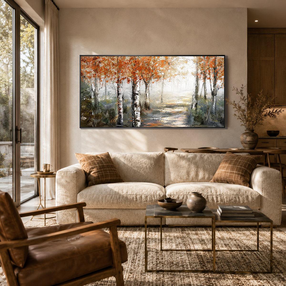 "Eternal Golden Hour" – Autumn Birch Forest Texture Impasto Oil Painting