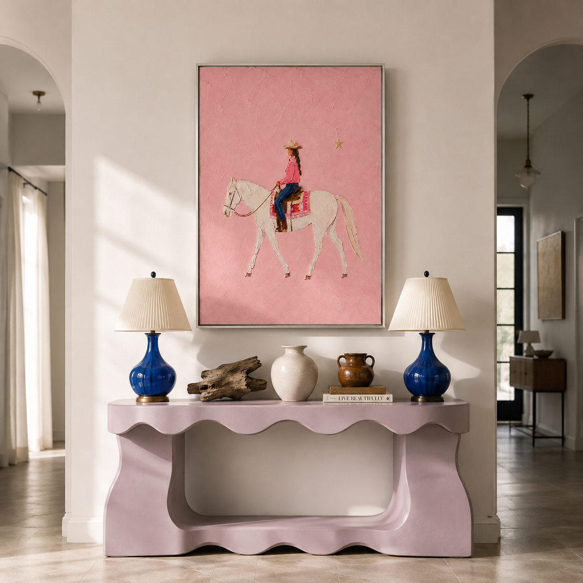 "Lone Star Serenade" – Feminine Western Impasto Cowgirl Painting