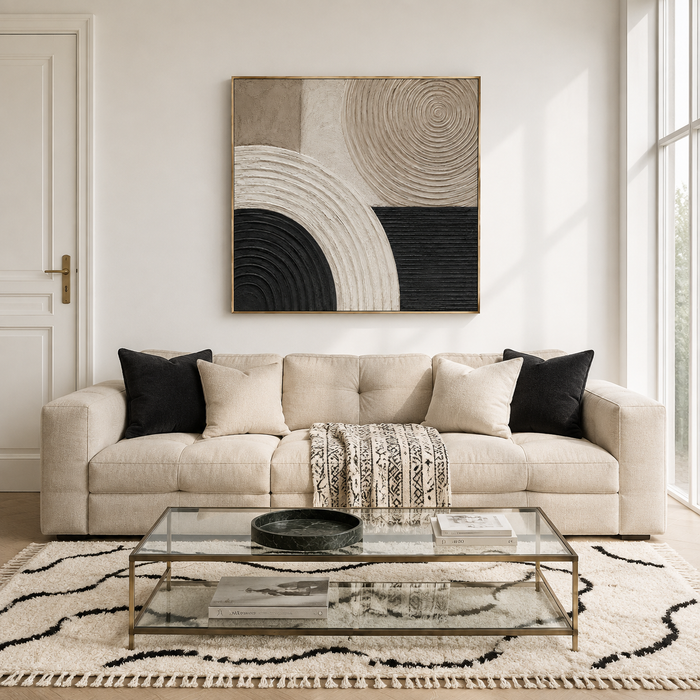 "Whispers of Cycles" – Wabi-Sabi Beige & Charcoal Textured Acrylic Painting