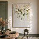 "Romantic Waterfall – Textured Impasto White Floral Modern Acrylic Painting