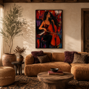 "Melody of the Heart" – Fire & Scarlet Heavy Impasto Cello Player Painting