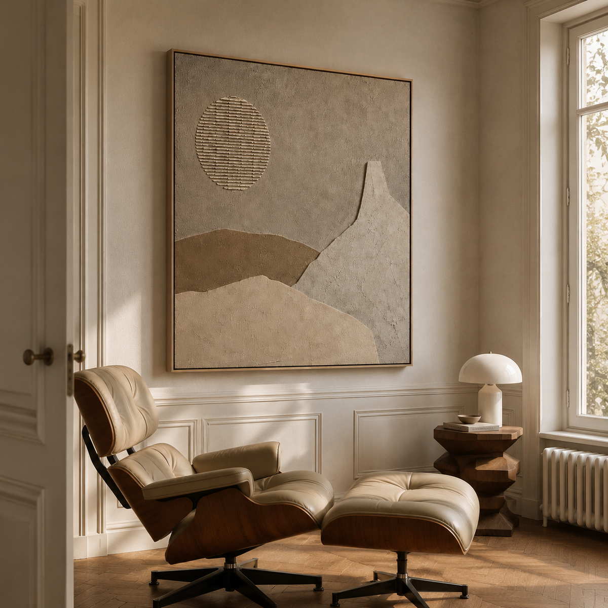 "Textured Moonland"—A Minimalist Relief Canvas Painting in Wabi-Sabi Earth Tones