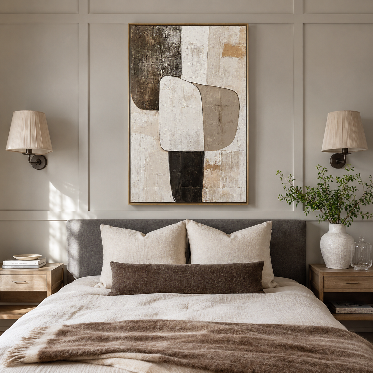 "Earthen Balance" – Organic Geometric Neutral Abstract Painting