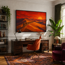"Crimson Dunes" – Geometric Desert Sunset Textured Oil Painting