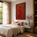 "The Bespoke Gentleman" – Textured Crimson Red Figurative Modern Oil Painting
