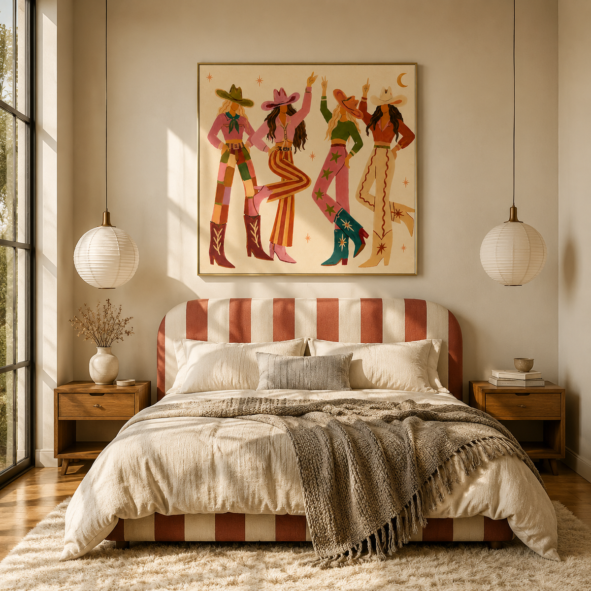 "Midnight Rodeo" – Retro Western Cowgirl Hand-Painted Canvas Wall Art
